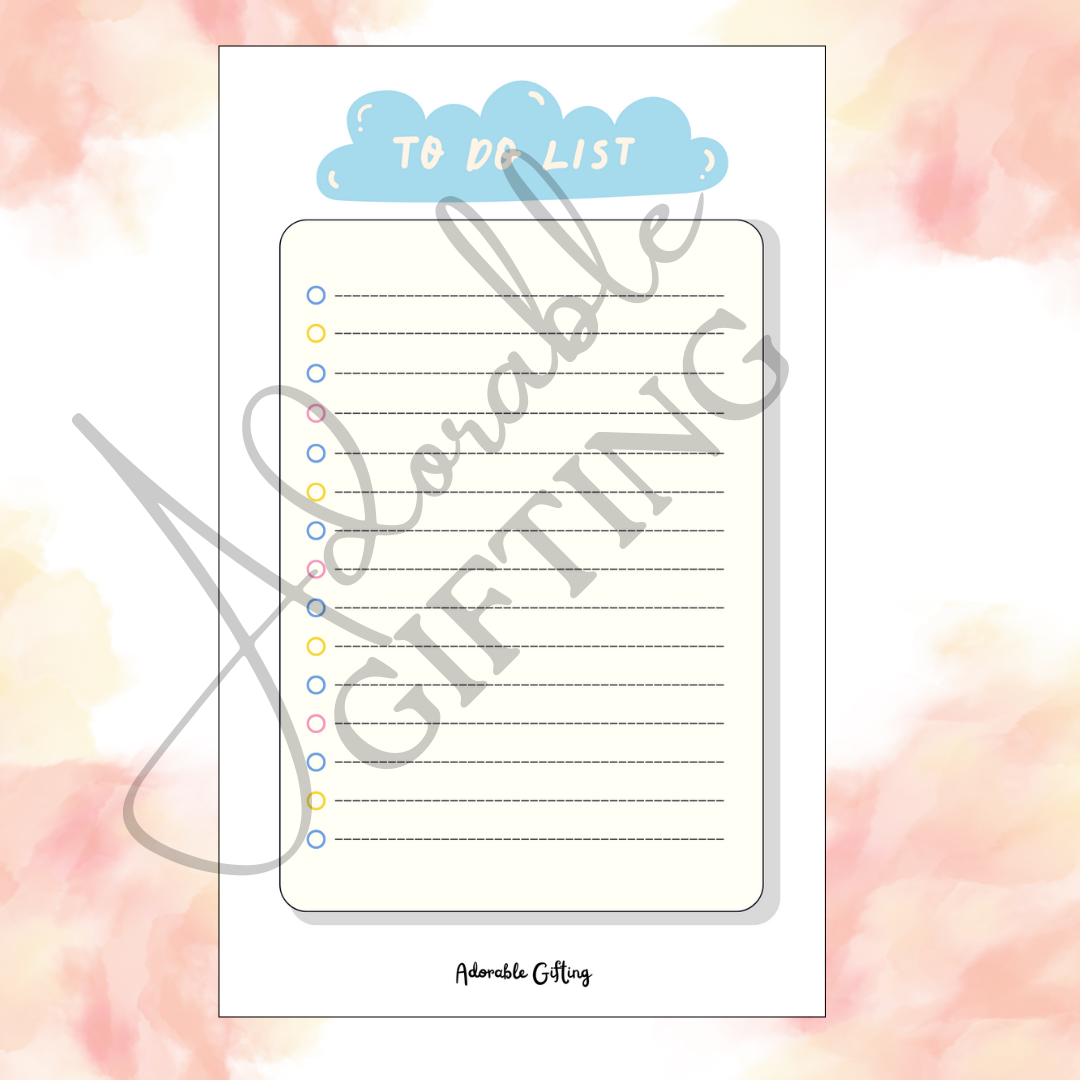 Notepad - To Do List - Blue Cloud design