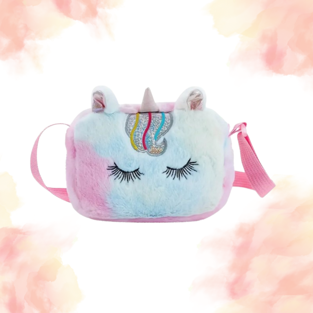 Unicorn Themed Plush Sling Bag- Rainbow Color